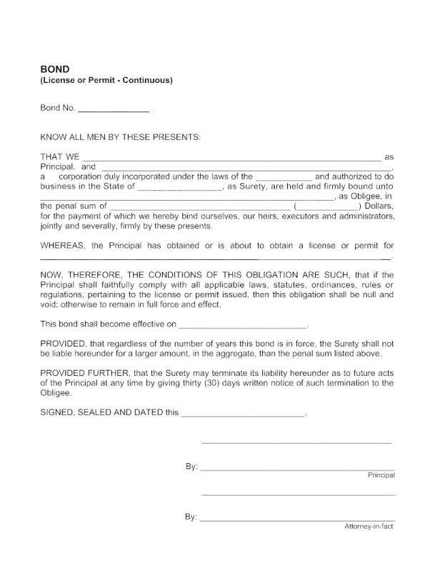 City of Bellflower Right-of-Way Permit Bond Form