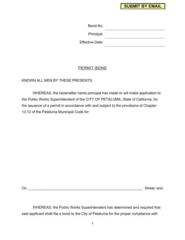 City of Petaluma Encroachment Permit Bond Form