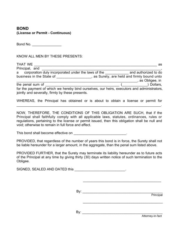 City of San Bernardino Permit Bond Form