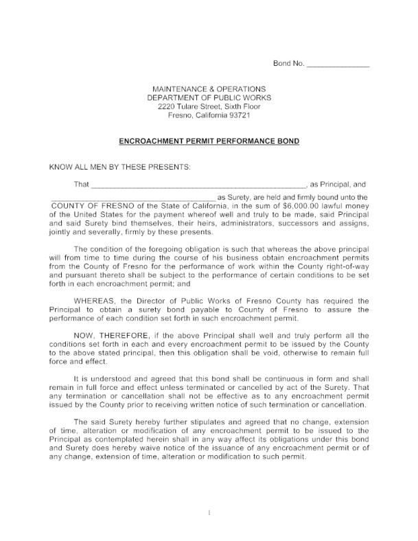 County of Fresno Encroachment Permit Bond Form