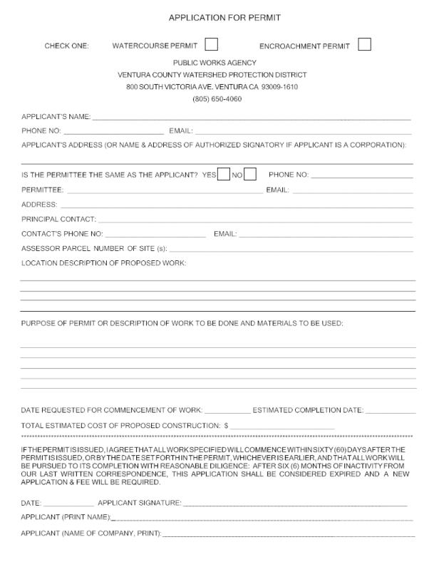 County of Ventura Watershed Protection Encroachment Permit Bond Form