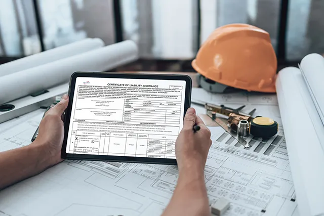 Contractor holiding certificate of insurance