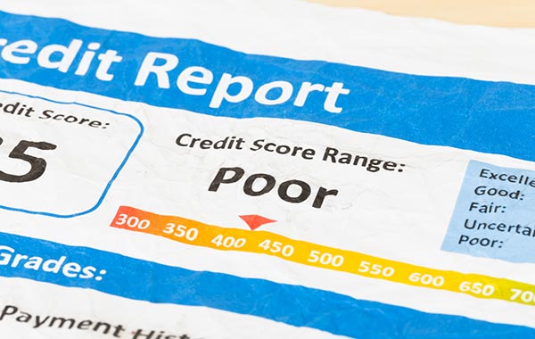 Credit report showing a low credit score